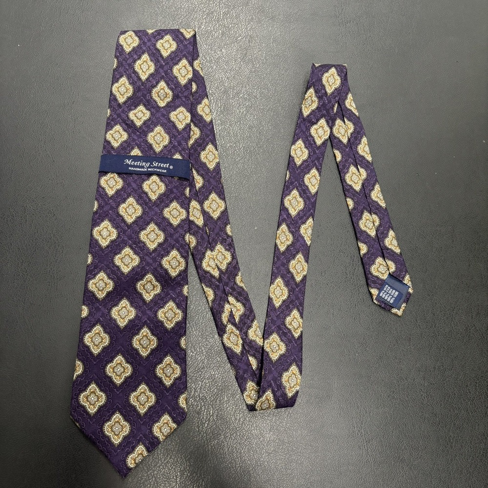 Meeting Street Men's Purple Dress Tie NWT Geometric Preppy 100% Silk